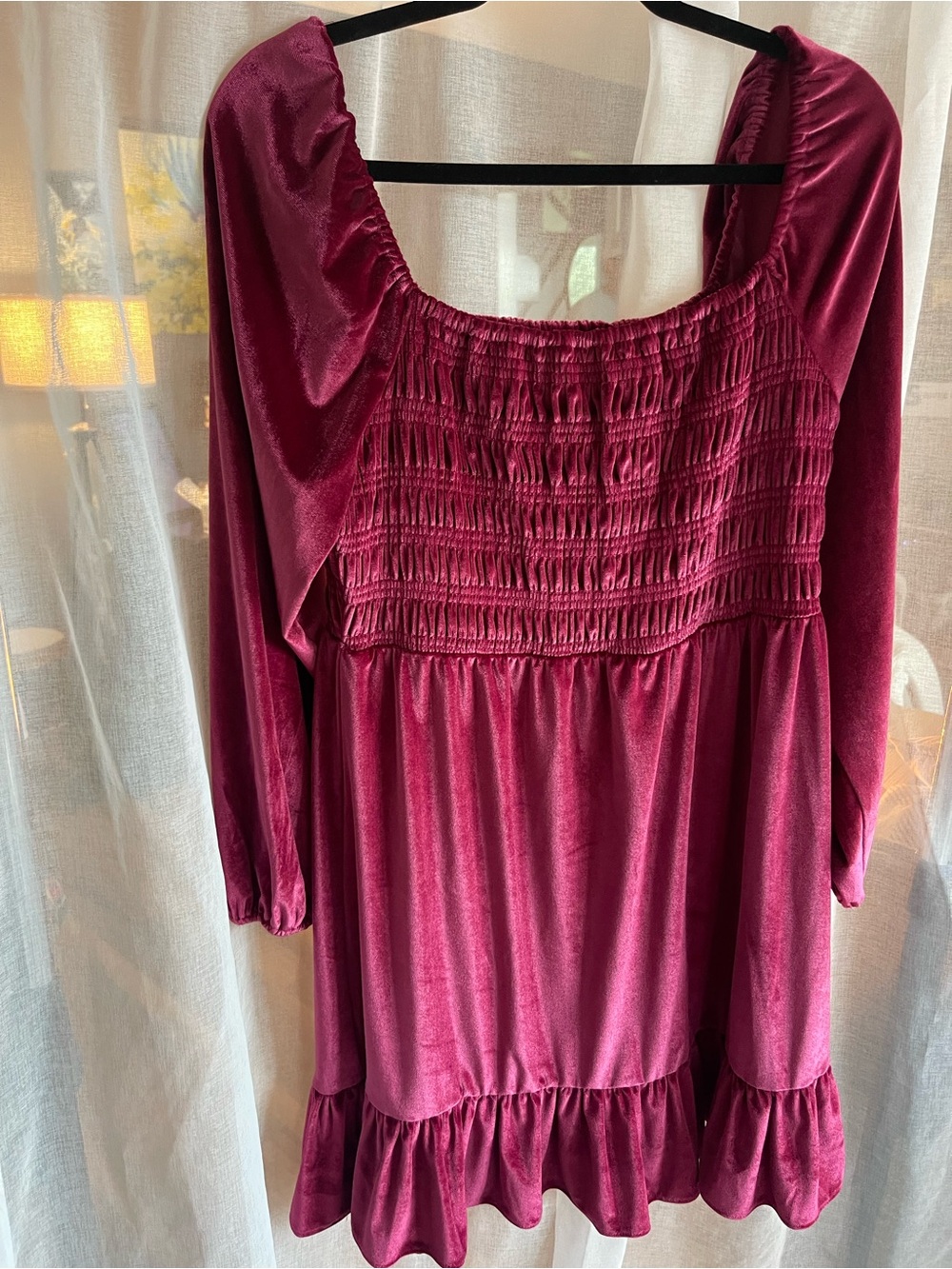 Women’s Smocked Velvet Top in Deep Wine Lauren Conrad